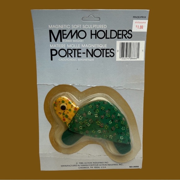 Vintage Turtle Magnet 1985 Magnetic Fabric Memo Holder Deadstock Floral Flowers - Picture 1 of 5